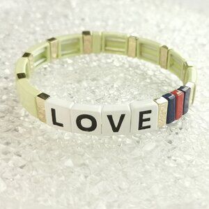 Roxanne Assoulin Just Say Love Light Green Gold Enamel Stretch Bracelet